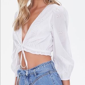Plunging Eyelet Crop Top